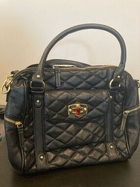 Merona Black Quilted Satchel with Gold Hardware